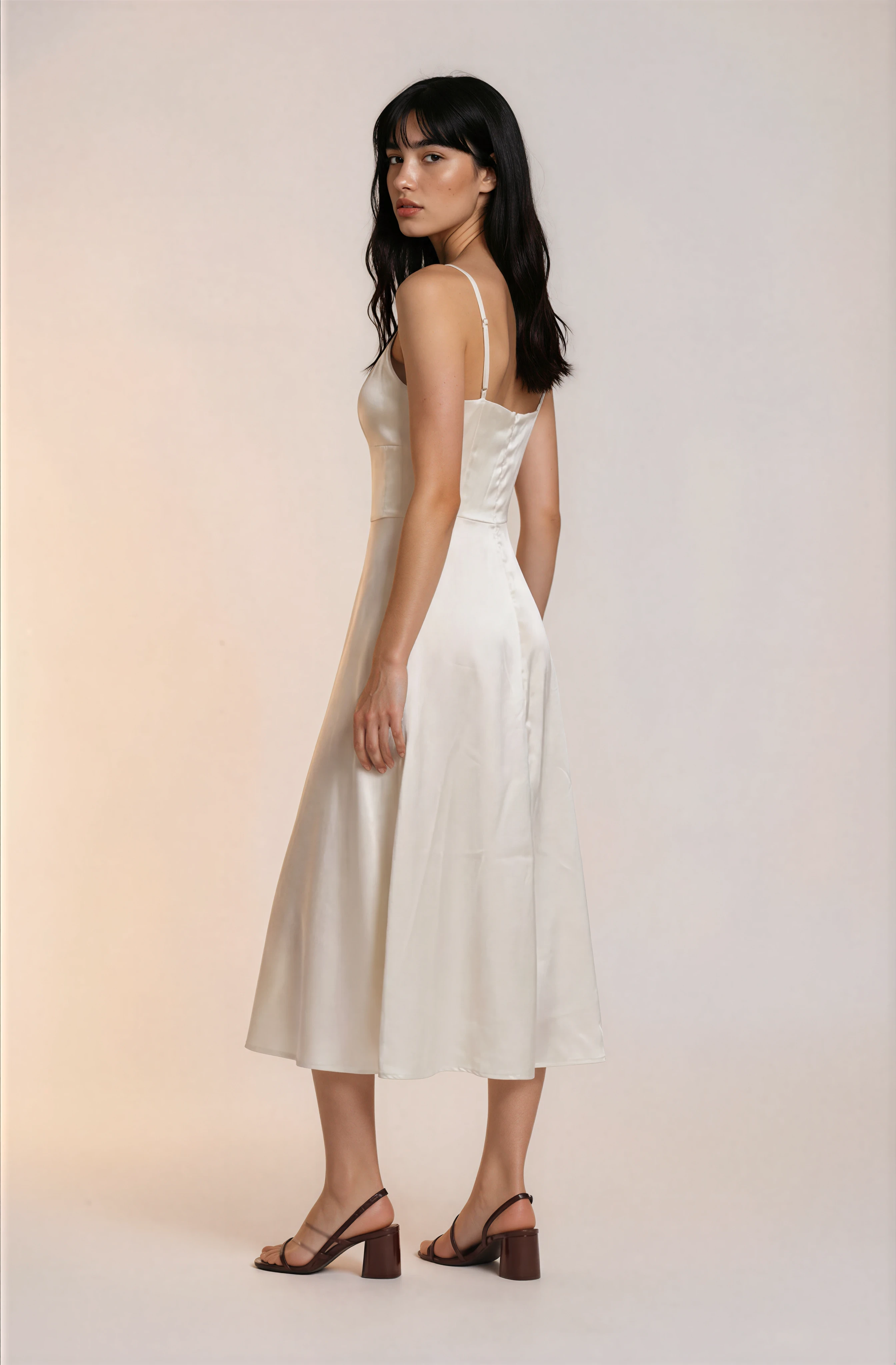 Ivory Satin Midi Dress | Change Theory UAE.